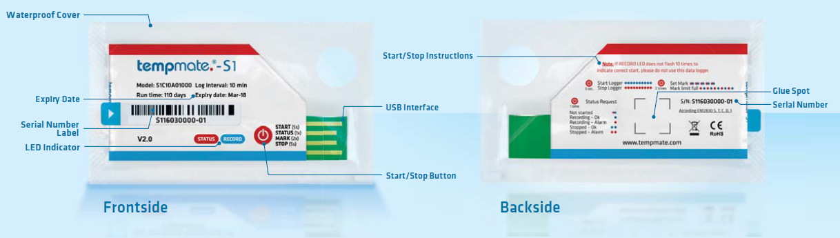 TEMP MATE S1 V2 Datalogger za enkratno uporabo